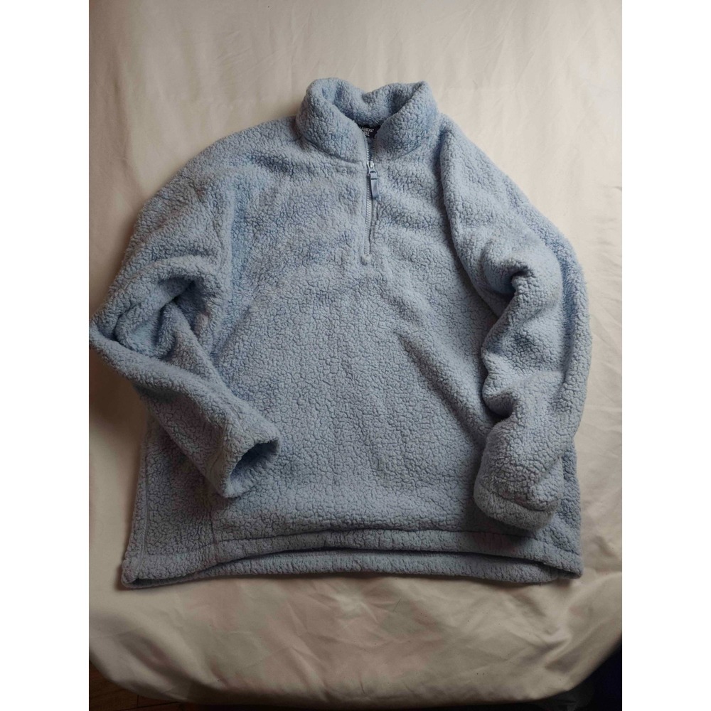 Lands End Jacket Womens Medium 10-12 Blue Sherpa Fleece Winter Gorpcore Pullover